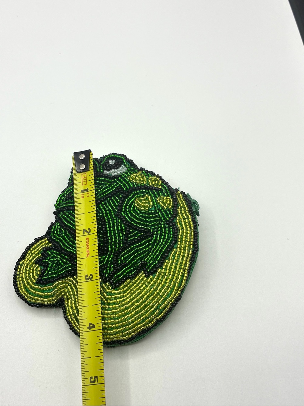 Beaded Frog Coin Purse Zipper Pouch Green Yellow Novelty - Picture 6 of 8